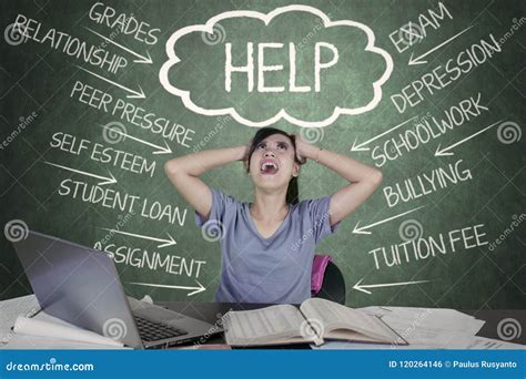 Stressful College Student Having Many Problems Stock Photo - Image of exhausted, book: 120264146