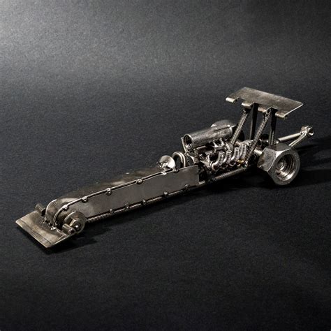 Repurposed Metal Dragster, Steel Rail Top Fuel Figurine, Nuts and Bolts ...