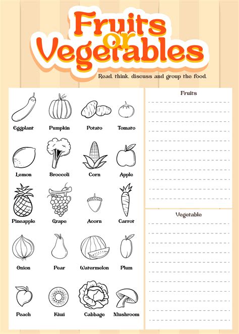 Fruits And Vegetables Worksheets For Kids