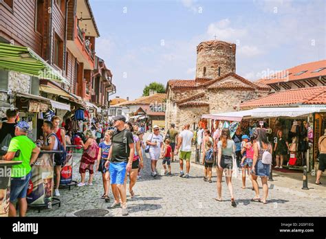 29 of July 2019, Nessebar Bulgaria. Nesebar old town, local market with souvenir, traditional ...