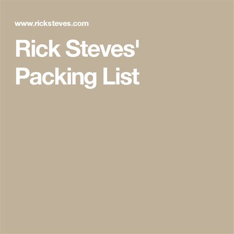 Rick Steves' Packing List | Rick steves packing list, Rick steves ...