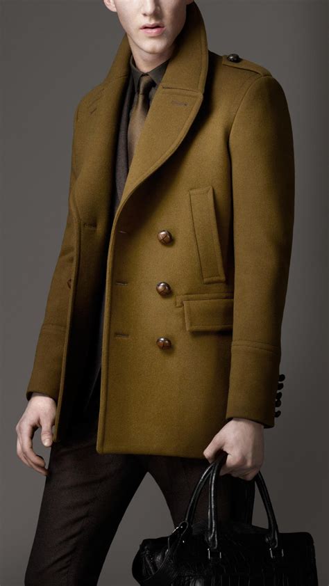 Lyst - Burberry Felted Wool Pea Coat in Green for Men