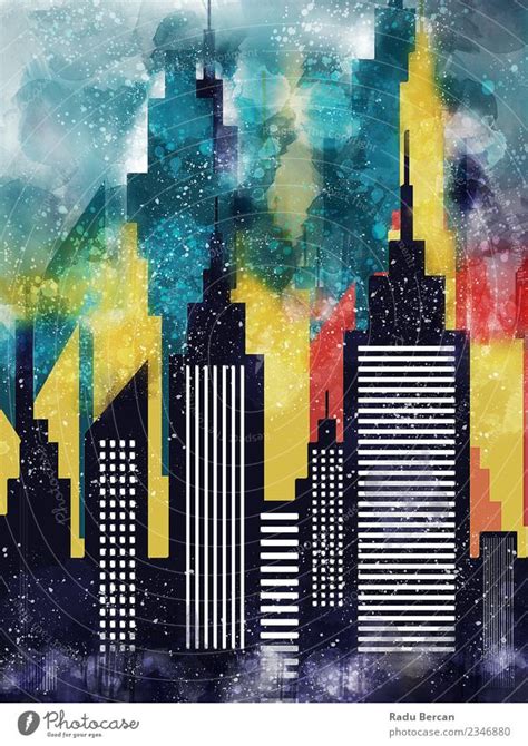 American City Buildings And Skyscrapers Watercolor Illustration - a Royalty Free Stock Photo ...