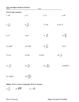 Negative Exponents Worksheet by Miss J's Tutoring | TPT