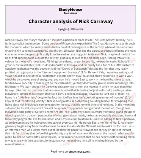 Character analysis of Nick Carraway Free Essay Example