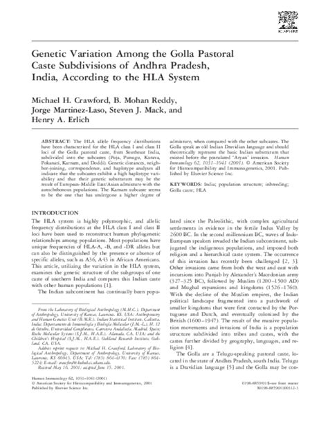 (PDF) Genetic variation among the Golla pastoral caste subdivisions of Andhra Pradesh, India ...