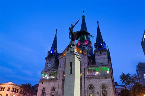 Manizales Cathedral at Night Stock Photo - Image of blue, downtown ...