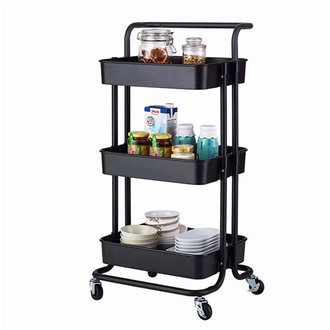 Fortressmount 3-Tier Home Kitchen Storage Utility cart Metal&ABS -Black ...