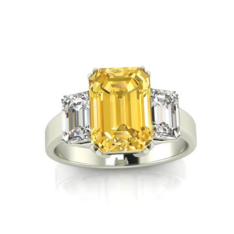 White Gold Yellow Sapphire Emerald Cut Engagement Ring