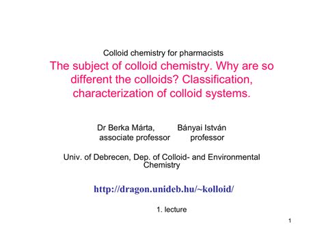 Colloid Chemistry Lecture Notes