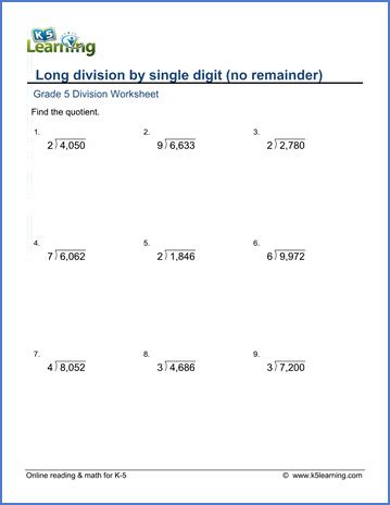 Long division without remainders worksheets | K5 Learning