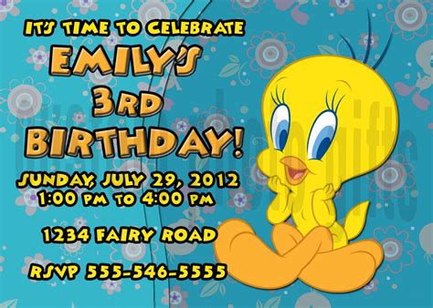 Tweety Bird Invitation Personalized Birthday Digital File. $5.00, via ...