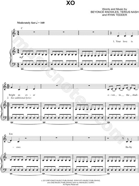 Beyoncé "XO" Sheet Music in C Major (transposable) - Download & Print - SKU: MN0129749