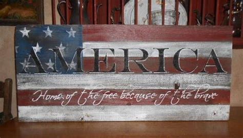 America Home of the Free Because of the Brave Sign Hand | Rustic wood ...