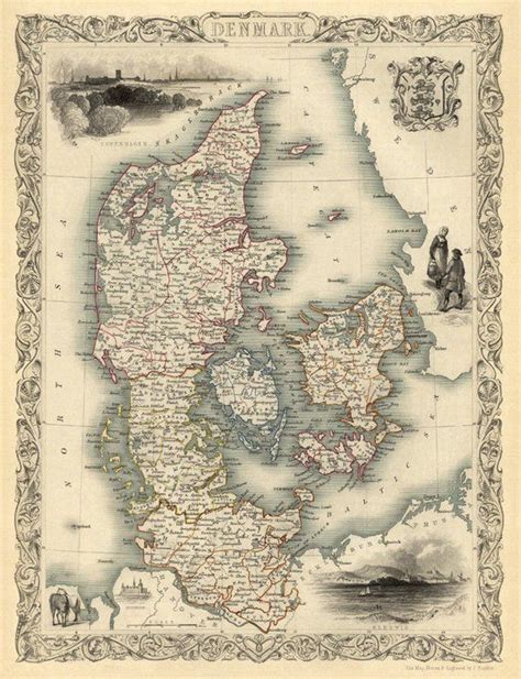 Antique Map Old Map of Denmark Vintage Map of Denmark With - Etsy ...