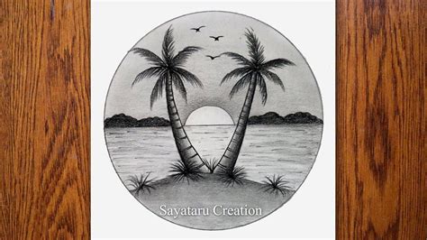 Pencil Drawing in Circle step by step | Sunset Scenery Drawing for Begin... | Circle drawing ...