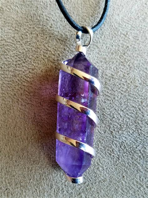 Double Terminated Amethyst Crystal Pendant - Natural Raw Brazilian Purple Quartz Gemstone ...