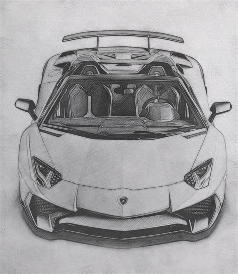 Lamborghini Aventador LP750-4 SV Roadster pencil sketch drawing Book ...