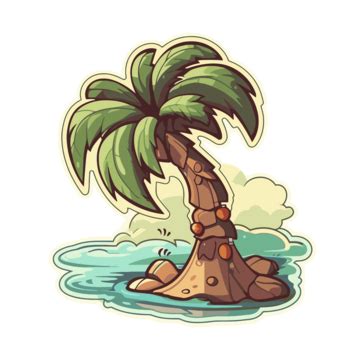 Cartoon Palm Tree Island Sticker Clipart Vector, Palm Tree, Palm Tree Clipart, Cartoon Palm Tree ...