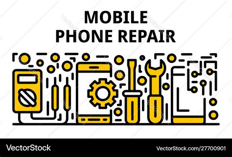 Mobile phone repair banner outline style Vector Image