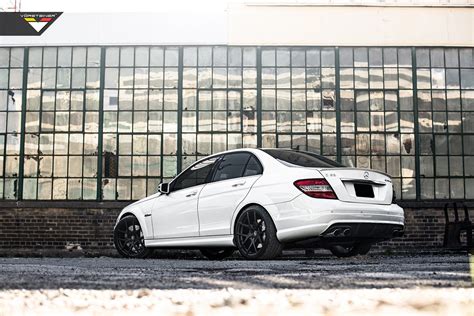 White Mercedes C Class Gets a Distinctive Appearance with Custom Matte Black Rims | C class ...