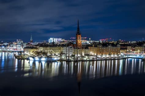 Stockholm Night Skyline Canal Cityscape, Gamla Stan. Stockholm Sweden ...