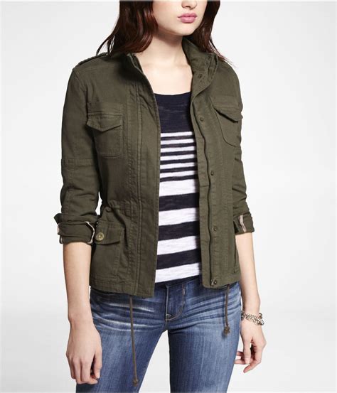 KHAKI GREEN STRETCH COTTON JACKET | Express | Womens jackets casual, Jackets, Trendy jackets