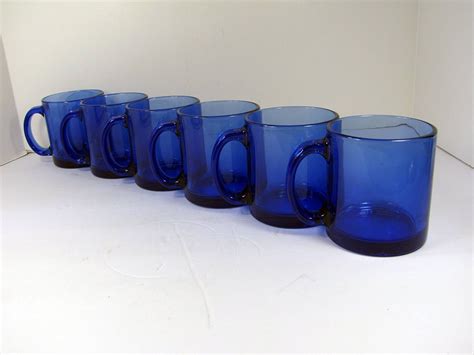 Vintage COBALT COFFEE MuG Set/6 Blue Glass Tea Cup USA Made Heavy by LavenderGardenCottag on ...