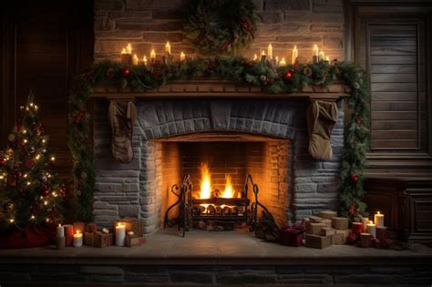 Premium AI Image | Flickering Flames of Festive Excitement Illuminating the Christmas Fireplace ...