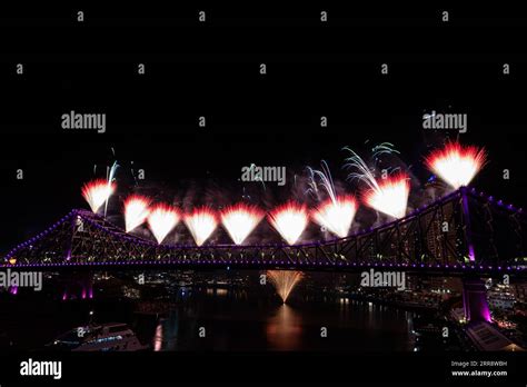 Fireworks display on the Brisbane River Story Bridge River Fire 2023 ...