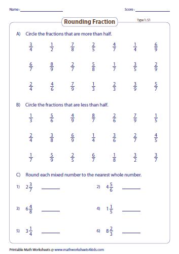 Rounding Fractions Worksheets