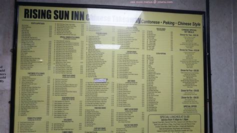 Menu at Rising Sun fast food, Boldon Colliery