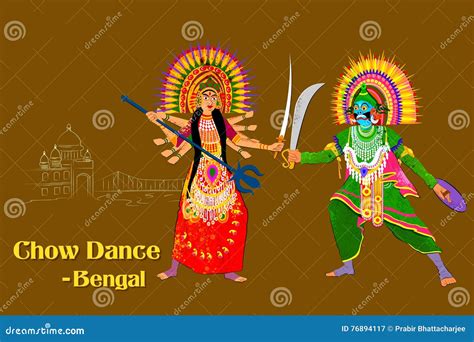 Couple Performing Chhau Folk Dance of Assam, India Stock Vector ...