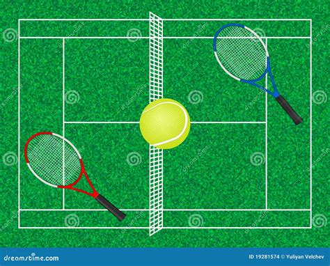 Tennis Court Ball And Rackets Stock Images - Image: 19281574