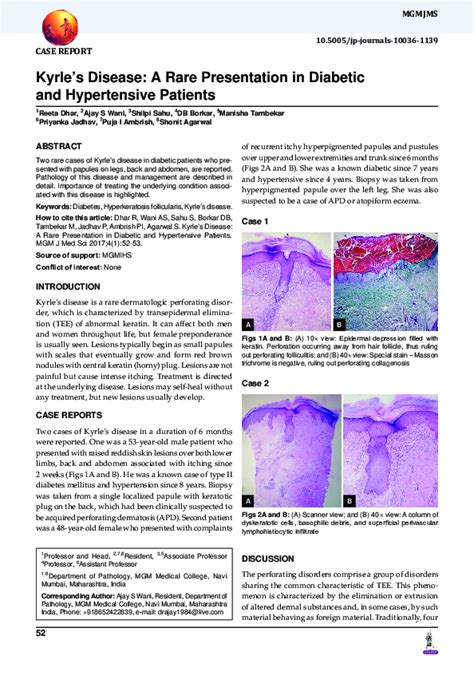 (PDF) Kyrle’s Disease: A Rare Presentation in Diabetic and Hypertensive Patients | Ajay Wani ...