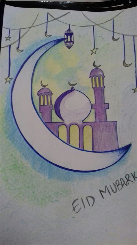 How To Draw Eid Mubarak Festival Easy Scenery Drawing I Step By - ZOHAL