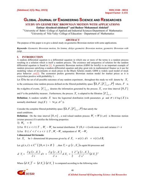 (PDF) STUDY ON GEOMETRIC BROWNIAN MOTION WITH APPLICATIONS