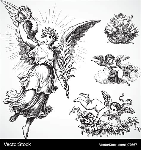 Cupid and angel ornaments Royalty Free Vector Image