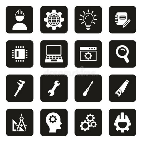 Engineering Icons White on Black Stock Vector - Illustration of hardhat, digital: 118006007