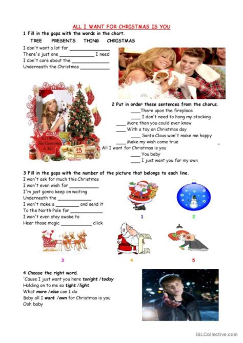 ALL I WANT FOR CHRISTMAS IS YOU song…: English ESL worksheets pdf & doc