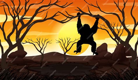 Premium Vector | Outdoor nature silhouette sunset scene