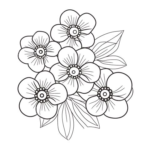 Flower Coloring Pages Printable Best Flower Colouring Outline Sketch Drawing Vector, Flower ...