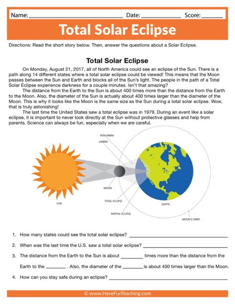 Total Solar Eclipse Worksheet - Have Fun Teaching