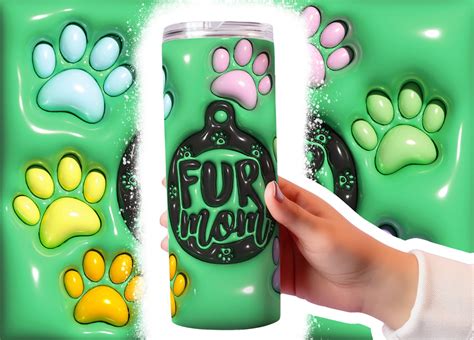 Inflated Paw Print Tumbler Wrap Png 3D Tumbler Design Skinny Sublimation Digital Download 3D ...