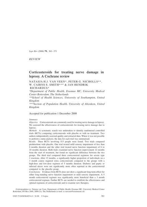 (PDF) Corticosteroids for treating nerve damage in leprosy. A Cochrane ...