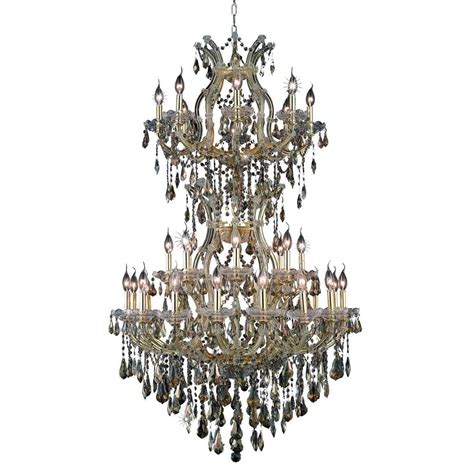 Elegant Lighting 34-Light Gold Chandelier with Golden Teak, Smoky ...