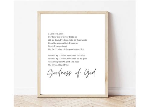 Goodness of God Lyric Printable, Christian Wall Decor, Praise Song Print, I Will Sing of the ...