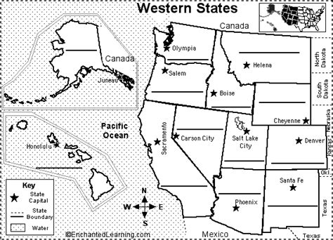 Blank Western Region United States Map Sketch Coloring Page