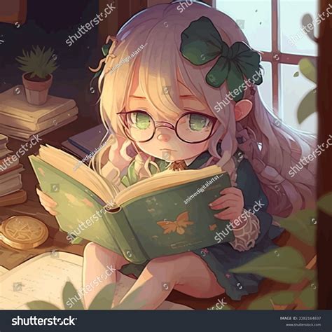 Anime Girl Reading Story Books Digital Stock Illustration 2282164837 ...