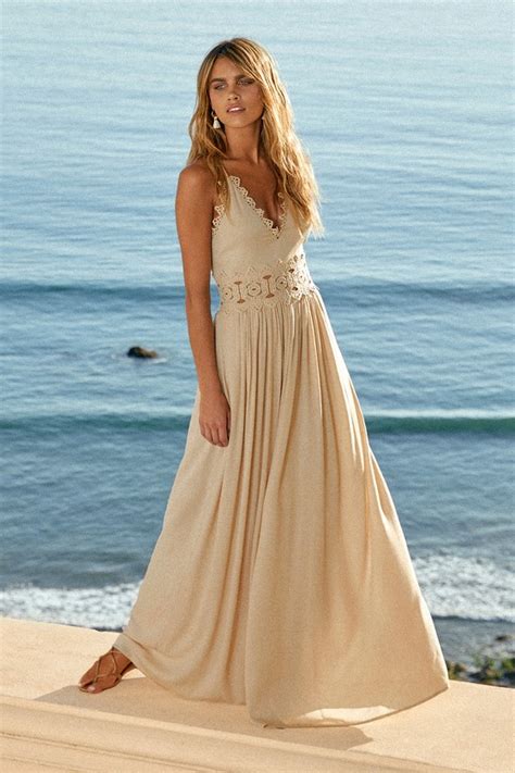 Pretty Beige Maxi Dress - Lace Maxi Dress - Plunge Neck Maxi - Lulus